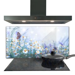 Apsauga nuo purslų stiklo plokštė Vasaros pievos drugelio gėlė, 100x50 cm, įvairių spalvų kaina ir informacija | Virtuvės baldų priedai | pigu.lt