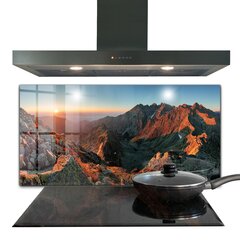 Apsauga nuo purslų stiklo plokštė Kalnų panorama saulėlydis, 100x50 cm, įvairių spalvų kaina ir informacija | Virtuvės baldų priedai | pigu.lt
