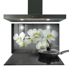 Apsauga nuo purslų stiklo plokštė Balta orchidėja juodame fone, 100x70 cm, įvairių spalvų kaina ir informacija | Virtuvės baldų priedai | pigu.lt