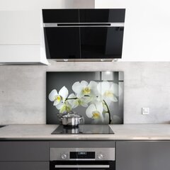 Apsauga nuo purslų stiklo plokštė Balta orchidėja juodame fone, 100x70 cm, įvairių spalvų kaina ir informacija | Virtuvės baldų priedai | pigu.lt