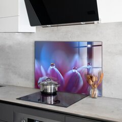 Apsauga nuo purslų stiklo plokštė Rasos lašų purpurinė gėlė, 100x70 cm, įvairių spalvų kaina ir informacija | Virtuvės baldų priedai | pigu.lt