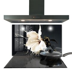 Apsauga nuo purslų stiklo plokštė Abstrakti balta gėlė, 100x70 cm, įvairių spalvų kaina ir informacija | Virtuvės baldų priedai | pigu.lt