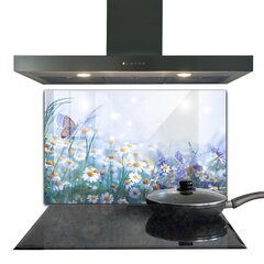 Apsauga nuo purslų stiklo plokštė Vasaros pievos drugelio gėlė, 100x70 cm, įvairių spalvų kaina ir informacija | Virtuvės baldų priedai | pigu.lt