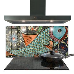 Apsauga nuo purslų stiklo plokštė Mozaikinė žuvų senovinė keramika, 120x60 cm, įvairių spalvų kaina ir informacija | Virtuvės baldų priedai | pigu.lt