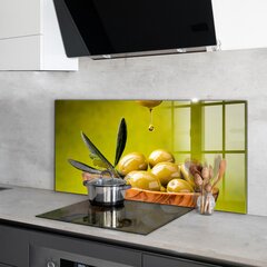 Apsauga nuo purslų stiklo plokštė Šviežios žalios alyvuogės, 120x60 cm, įvairių spalvų kaina ir informacija | Virtuvės baldų priedai | pigu.lt