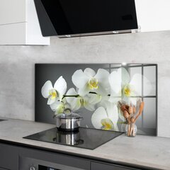 Apsauga nuo purslų stiklo plokštė Balta orchidėja juodame fone, 120x60 cm, įvairių spalvų kaina ir informacija | Virtuvės baldų priedai | pigu.lt