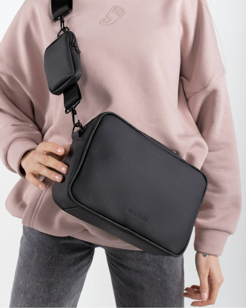 Krepšys Milinal Crossbody bag, juodos spalvos, eko oda kaina ir informacija | Moteriškos rankinės | pigu.lt