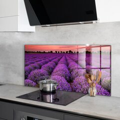 Apsauga nuo purslų stiklo plokštė Levandų lauko peizažas, 120x60 cm, įvairių spalvų цена и информация | Комплектующие для кухонной мебели | pigu.lt