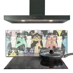 Apsauga nuo purslų stiklo plokštė Kačių hipsterio juokinga iliustracija, 125x50 cm, įvairių spalvų kaina ir informacija | Virtuvės baldų priedai | pigu.lt