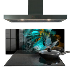 Apsauga nuo purslų stiklo plokštė Tropinės kovos žuvys, 125x50 cm, įvairių spalvų kaina ir informacija | Virtuvės baldų priedai | pigu.lt