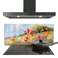 Apsauga nuo purslų stiklo plokštė Vasaros pievos aliejinė tapyba, 125x50 cm, įvairių spalvų kaina ir informacija | Virtuvės baldų priedai | pigu.lt