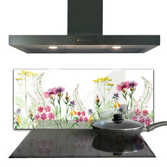 Apsauga nuo purslų stiklo plokštė Pieva su spalvingomis gėlėmis, 125x50 cm, įvairių spalvų kaina ir informacija | Virtuvės baldų priedai | pigu.lt