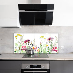 Apsauga nuo purslų stiklo plokštė Pieva su spalvingomis gėlėmis, 125x50 cm, įvairių spalvų kaina ir informacija | Virtuvės baldų priedai | pigu.lt