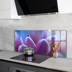 Apsauga nuo purslų stiklo plokštė Rasos lašų purpurinė gėlė, 125x50 cm, įvairių spalvų цена и информация | Комплектующие для кухонной мебели | pigu.lt