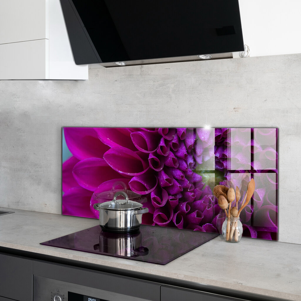 Apsauga nuo purslų stiklo plokštė Violetinės gėlių detalės, 125x50 cm, įvairių spalvų kaina ir informacija | Virtuvės baldų priedai | pigu.lt