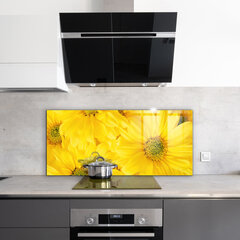 Apsauga nuo purslų stiklo plokštė Vasaros geltonos gėlės, 125x50 cm, įvairių spalvų цена и информация | Комплектующие для кухонной мебели | pigu.lt