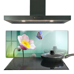 Apsauga nuo purslų stiklo plokštė Vasaros pievos drugelio gėlė, 125x50 cm, įvairių spalvų kaina ir informacija | Virtuvės baldų priedai | pigu.lt