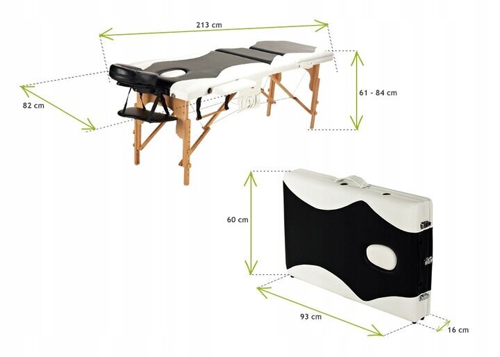 Masažo stalas Bodyfit, 184x60 cm, baltas/juodas kaina ir informacija | Masažo reikmenys | pigu.lt