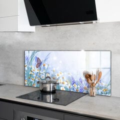 Apsauga nuo purslų stiklo plokštė Vasaros pievos drugelio gėlė, 125x50 cm, įvairių spalvų kaina ir informacija | Virtuvės baldų priedai | pigu.lt