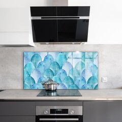 Apsauga nuo purslų stiklo plokštė Akvarelės svarstyklės mėlynas raštas, 140x70 cm, įvairių spalvų цена и информация | Комплектующие для кухонной мебели | pigu.lt