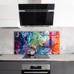 Apsauga nuo purslų stiklo plokštė Spalvinga abstrakcija, 140x70 cm, įvairių spalvų цена и информация | Комплектующие для кухонной мебели | pigu.lt