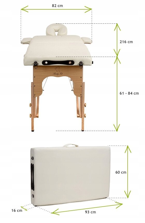 Masažo stalas Bodyfit, 185x60 cm, baltas kaina ir informacija | Masažo reikmenys | pigu.lt