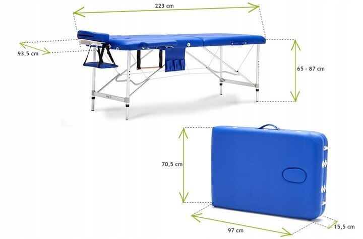 Masažo stalas Bodyfit, 195x70 cm, mėlynas kaina ir informacija | Masažo reikmenys | pigu.lt
