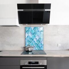 Apsauga nuo purslų stiklo plokštė Akvarelės svarstyklės mėlynas raštas, 60x80 cm, įvairių spalvų цена и информация | Комплектующие для кухонной мебели | pigu.lt