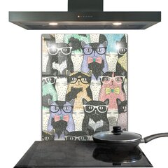 Apsauga nuo purslų stiklo plokštė Kačių hipsterio juokinga iliustracija, 60x80 cm, įvairių spalvų kaina ir informacija | Virtuvės baldų priedai | pigu.lt