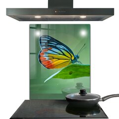 Apsauga nuo purslų stiklo plokštė Drugelis besiilsiantis ant lapo, 60x80 cm, įvairių spalvų kaina ir informacija | Virtuvės baldų priedai | pigu.lt