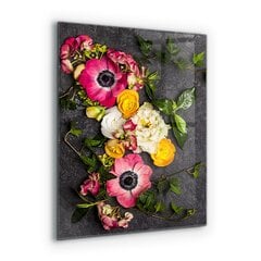 Apsauga nuo purslų stiklo plokštė Natūralių gėlių kompozicija, 60x80 cm, įvairių spalvų kaina ir informacija | Virtuvės baldų priedai | pigu.lt