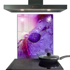 Apsauga nuo purslų stiklo plokštė Violetinė gėlė su ryto rasa, 60x80 cm, įvairių spalvų kaina ir informacija | Virtuvės baldų priedai | pigu.lt