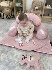 Foteliukas Rožinis meškutis su žaidimų kilimėliu 75x65 cm, rožinis kaina ir informacija | Vaikiški sėdmaišiai, foteliai, pufai | pigu.lt