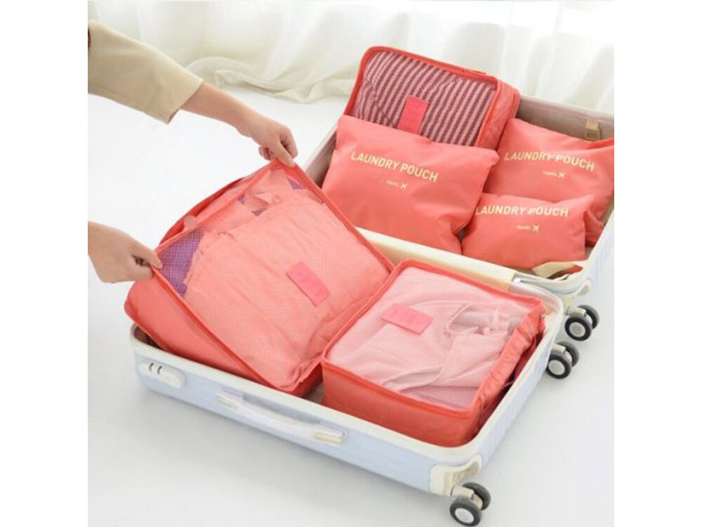 Kelioninių dėklų rinkinys lagaminui, 6 vnt, rožinis kaina ir informacija | Lagaminai, kelioniniai krepšiai | pigu.lt