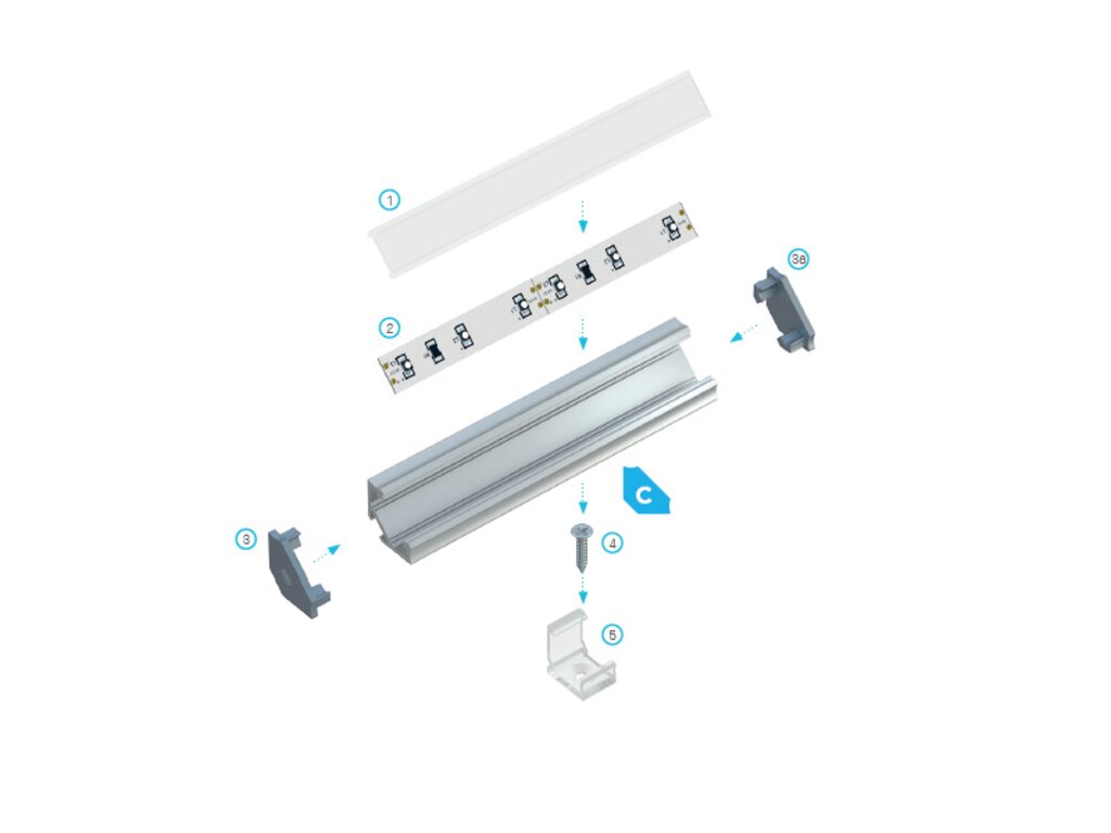 Aliuminio profilis C LED juostai - Baltas - 1 m kaina ir informacija | LED juostos | pigu.lt