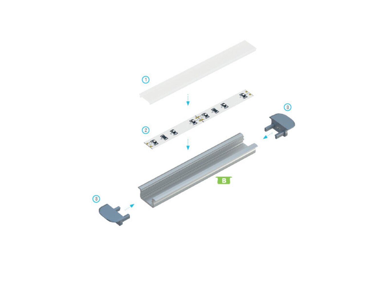 Aliuminio profilis B LED juostelėms - Inox - 1 m kaina ir informacija | LED juostos | pigu.lt