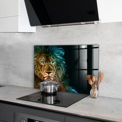 Apsauga nuo purslų stiklo plokštė Liūtas abstrakčiame leidime, 80x60 cm, įvairių spalvų цена и информация | Комплектующие для кухонной мебели | pigu.lt