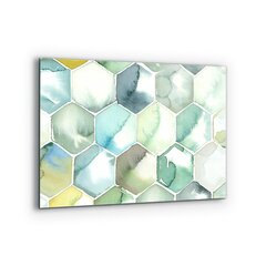 Apsauga nuo purslų stiklo plokštė Akvarelės geometriniai raštai, 80x60 cm, įvairių spalvų цена и информация | Комплектующие для кухонной мебели | pigu.lt