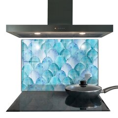 Apsauga nuo purslų stiklo plokštė Akvarelės svarstyklės mėlynas raštas, 80x60 cm, įvairių spalvų цена и информация | Комплектующие для кухонной мебели | pigu.lt