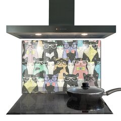Apsauga nuo purslų stiklo plokštė Kačių hipsterio juokinga iliustracija, 80x60 cm, įvairių spalvų kaina ir informacija | Virtuvės baldų priedai | pigu.lt