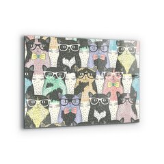 Apsauga nuo purslų stiklo plokštė Kačių hipsterio juokinga iliustracija, 80x60 cm, įvairių spalvų kaina ir informacija | Virtuvės baldų priedai | pigu.lt
