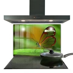 Apsauga nuo purslų stiklo plokštė Drugelis ant lapo, 80x60 cm, įvairių spalvų цена и информация | Комплектующие для кухонной мебели | pigu.lt