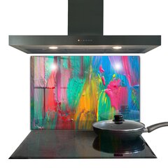 Apsauga nuo purslų stiklo plokštė Spalvinga dažų tekstūra, 80x60 cm, įvairių spalvų цена и информация | Комплектующие для кухонной мебели | pigu.lt