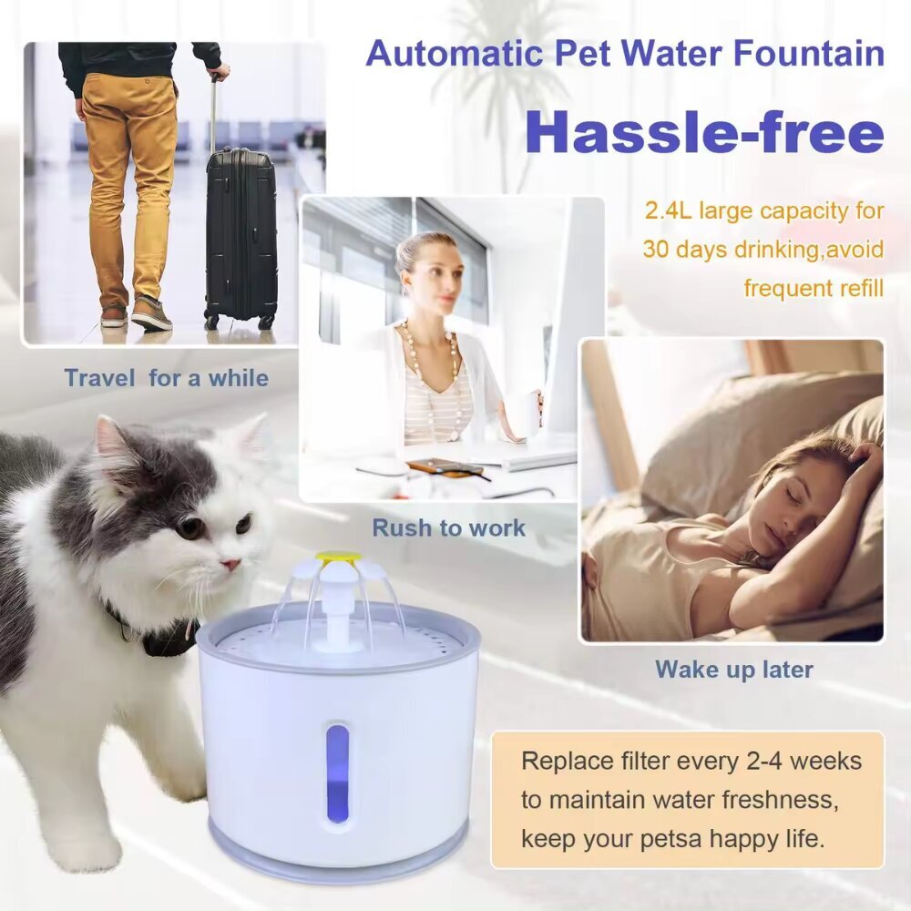 Automatinis vandens fontanas katėms ir šunims, 2.4l pilkas цена и информация | Dubenėliai, dėžės maistui | pigu.lt