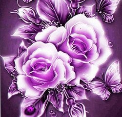 Deimantinė mozaika Violetinės rožės su drugeliais, 30x30 cm kaina ir informacija | Deimantinės mozaikos | pigu.lt