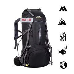 Дорожный рюкзак с чехлом от дождя 50 л, черный цена и информация | Туристические, походные рюкзаки | pigu.lt
