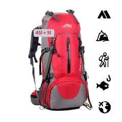 Туристический рюкзак с чехлом от дождя 50 л, красный цена и информация | Туристические, походные рюкзаки | pigu.lt