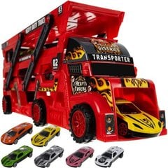 Sunkvežimis su 6 automobiliais, raudonas kaina ir informacija | Žaislai berniukams | pigu.lt