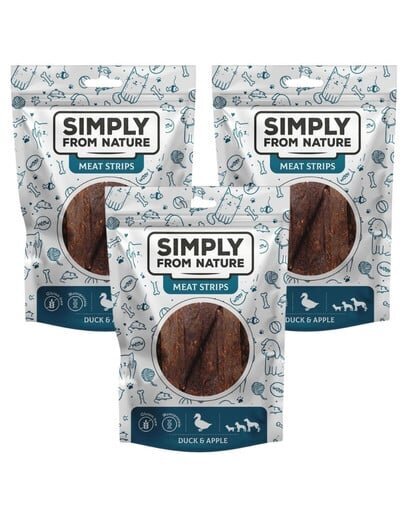 Simply From Nature Meat Strips su antiena ir obuoliu, 3x80 g kaina ir informacija | Skanėstai šunims | pigu.lt