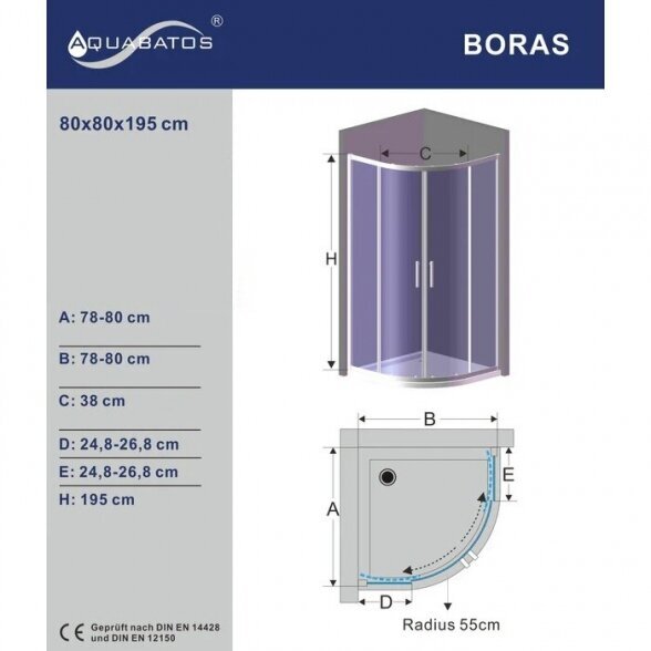 Dušo kabina AQUABATOS Boras MS 80x80x195 kaina ir informacija | Dušo kabinos | pigu.lt